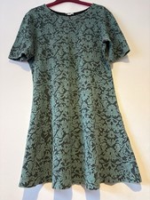 Monsoon UK 16 Green Black Jacquard Floral Fit & Flare Skater Dress Occasion Wear