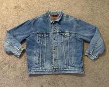 VTG 90s Levi  s Flannel Lined Denim Trucker Jacket Made in US Buffalo Plaid XL