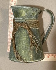 VTG GALVANIZED STEEL METAL WATERING CAN Rust Iron Handle Farm Garden Jug 7” Tall