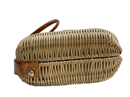 Vintage Wicker Woven Purse with Lucite details Made In Hongkong - Picture 4 of 15