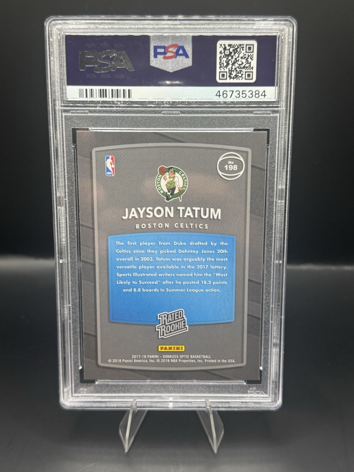 2017-18 Panini Donruss Optic - Rated Rookie Jayson Tatum #198 Red & Yellow (RC) view 2
