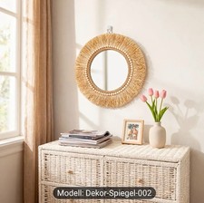 4 er Set Boho Spiegel Rattan Raffia beige Scandi Deko Dekoration rund - NEU