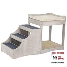 Pet Bunk Bed with Removable Step for Dog and Cat, Window Perch Medium Grey