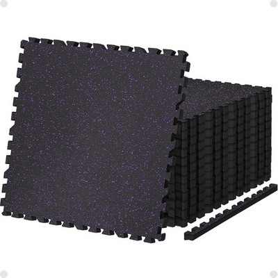 Gym Flooring Mats 12 Tiles Rubber Top EVA Foam Black Purple