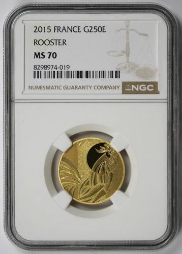 2015 Rooster France Gold 250 Euro MS 70 NGC