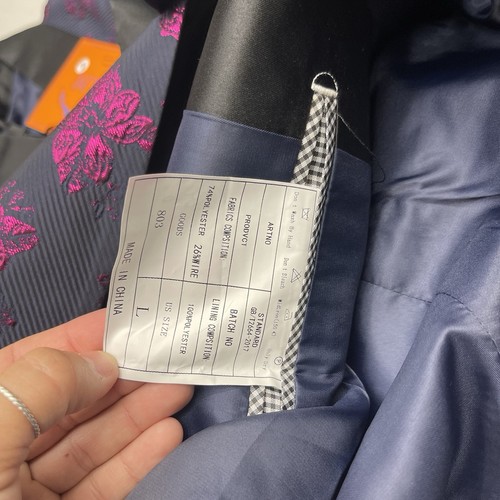Rogers & Morris Navy Blue And Pink Floral 3 Piece Tuxedo Suit Mens Size Large - Picture 5 of 11