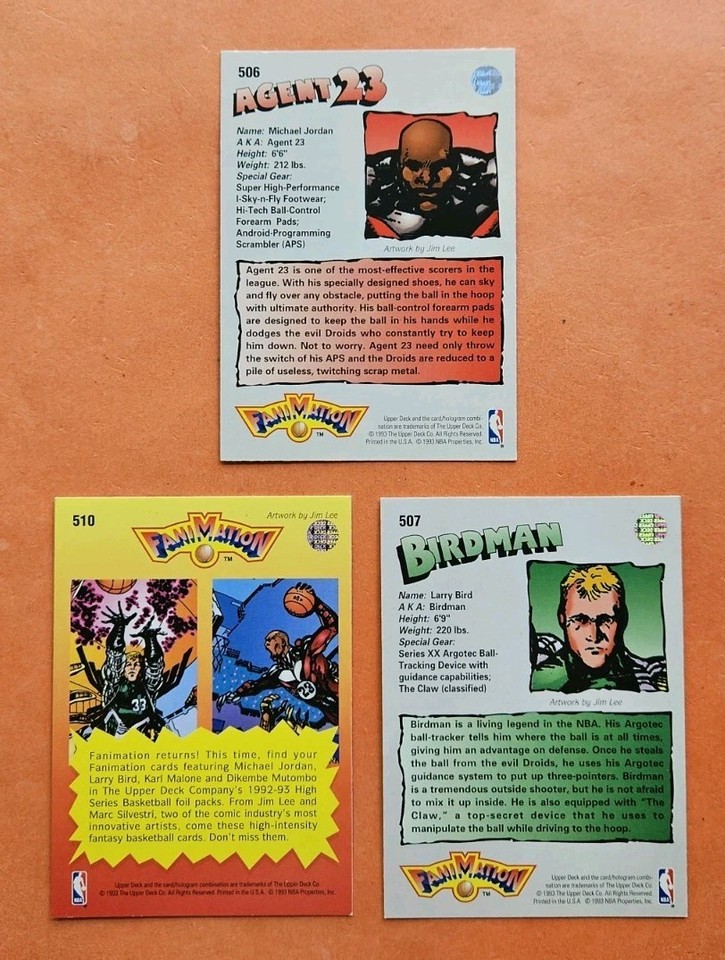 (3) 1992-93 Upper Deck FaniMation, Michael Jordan Agent 23 & Birdman ...