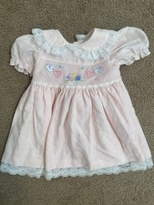 Vintage Baby Togs Dress Girls 12 Months Pink Smocked Lace Trim Dress
