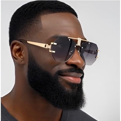 Exaggerated Oversized Design Gold Accent Black Sunglasses Frameless Driving New