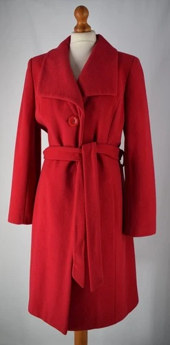 J. Taylor Womens Red Wool Cashmere Belted Smart Winter Coat UK Size 12