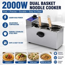 Commercial Electric Pasta Cooker with 2 Straining Baskets Stainless Steel 2000W