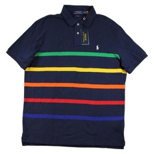 Polo Ralph Lauren Polo Shirt Mens L Navy Stripe Classic Fit Short Sleeve 110NEW