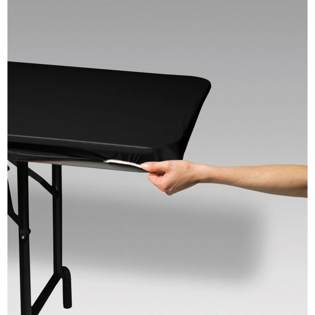 Black 6' Banquet Stay Put Elastic Fitted Plastic Tablecloth Tableware Supplies