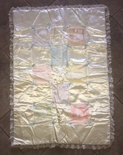 VINTAGE DOUBLE SIDED SATIN BABY QUILT 42x35 CRIB QUILT