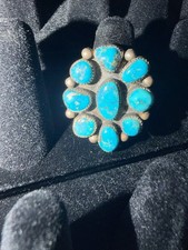 Vintage Navajo Turquoise Cluster  Silver Ring Size 8 Old Pawn 12g