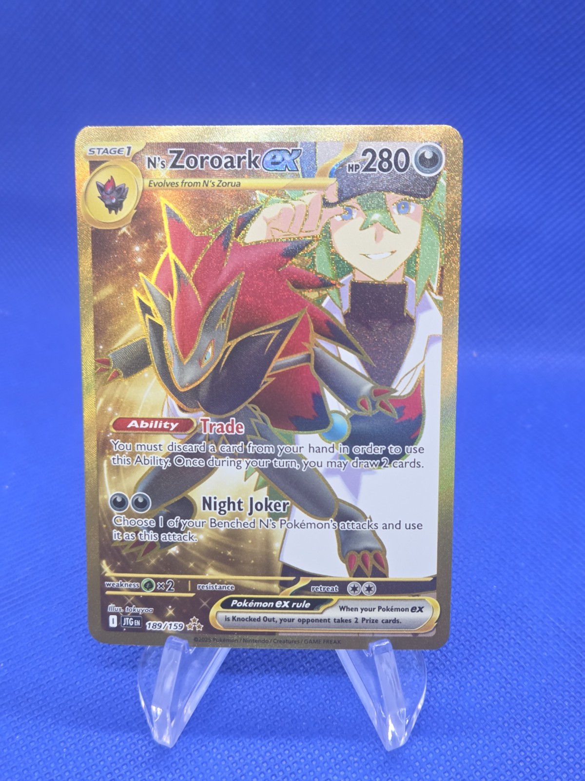 Pokemon Journey Together N’s Zoroark ex 189/159 Gold Hyper Rare LP