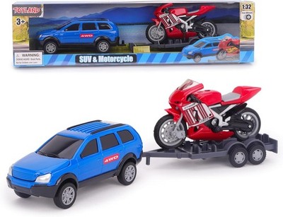 Toyland  27cm(11 ) SUV Car, Motorbike & Trailer PlaySet - 1:32 Scale Toy Vehicle