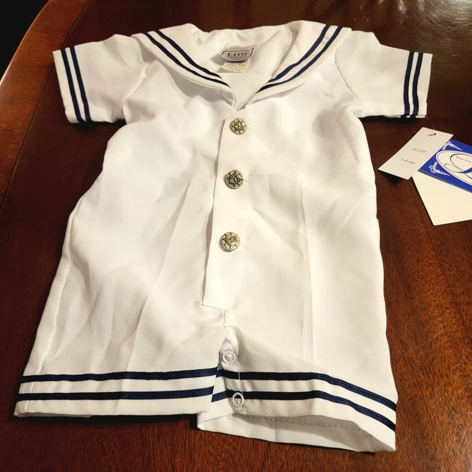 Lito Children's Wear Sailor Romper USA 3 to 6 Months Nautical Navy Baby 3-6 mos - Image 4 of 4