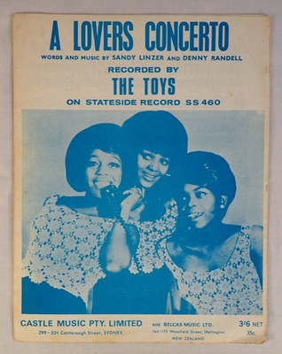 A LOVERS CONCERTO, 1965 SHEET MUSIC RECORDED BY THE TOYS VERY RARE