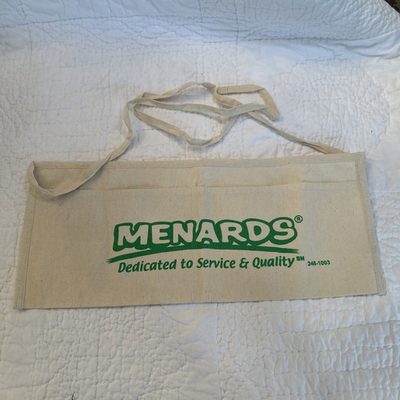 #ad Unused Cloth MENARDS Nail Apron Green Lettering Halloween hardware work apron $6.00