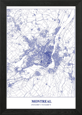 Montreal City Map Blueprint Style Framed Wall Art Poster Canvas Print Picture
