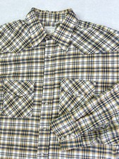 Vtg Big Mac Flannel Shirt JC Penney Gold Blue White Mens XL USA Poly Cotton 70s