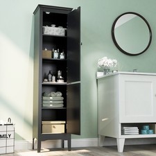 5-Tier Slim Freestanding Storage Organizer Cupboard Bathroom Tall Cabinet Black