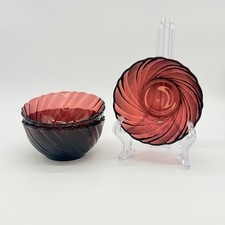 Vtg French Duralex Amethyst Glass Swirl Bowls 4.75" Set Of 4 Fruit/Dessert