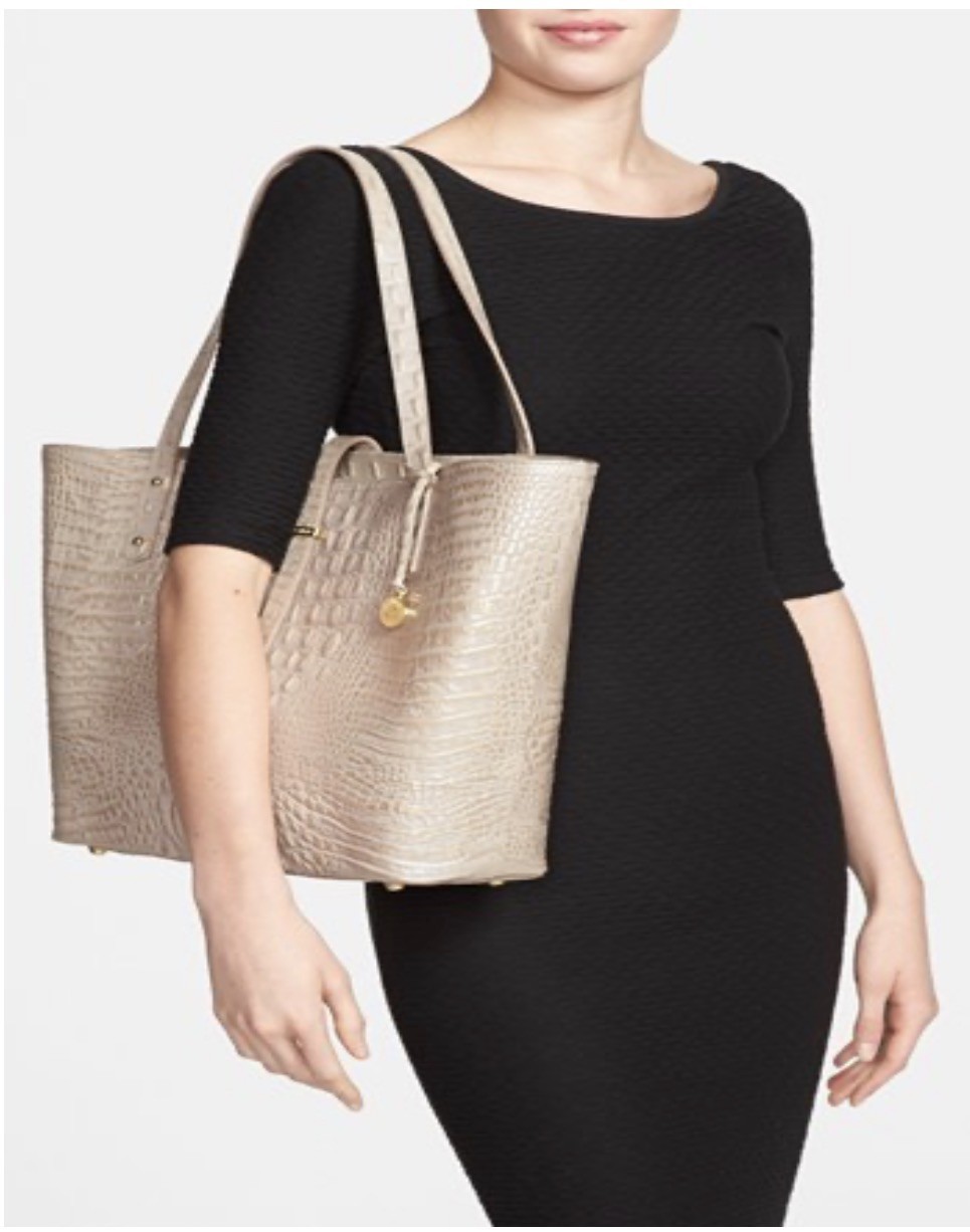 Brahmin All Day Tote Melbourne Croc Embossed Leather Handbag Purse Beige Gold
