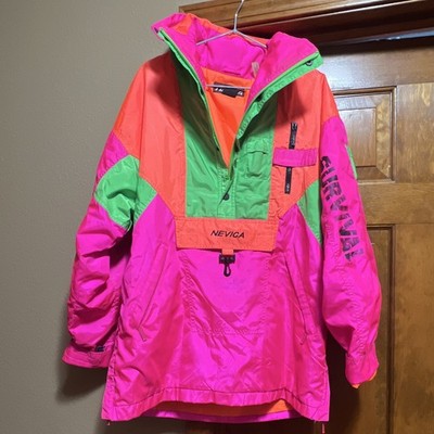 Nevica Survival Neon Colorblock Hooded Full Zip Ski Jacket Pink Green Orange L