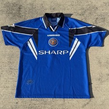 VINTAGE MANCHESTER UNITED ERIC CANTONA 7 JERSEY XL THIRD SHIRT UMBRO blue sharp