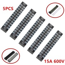 5x Dual Row 12 Positions Screw Terminal Electric Barrier Strip Block 600V 15A