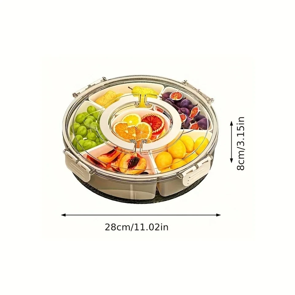Snacktablett Drehbar mit Deckel Griff Fächer Obst Gemüse Box Stapelbar Organizer - Bild 4 von 4