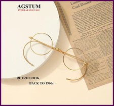 39mm Small Round Vintage Wire Rim Glasses Optical Frame Cable Temples Fit