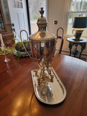 Treasures From Russia Moscow 1992 Silver Plate Samovar & Tray 24'' Tall