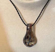 Murano Style Art Glass Pendant Necklace With Leather Chain