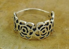 PRETTY .925 STERLING SILVER FILIGREE ROSE BAND RING size 6 style r2027