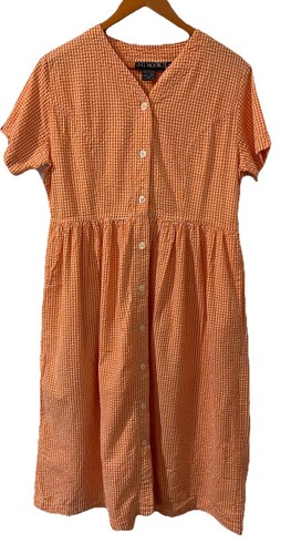 JG Hook Womens Cotton Orange Seersucker Dress Short Sleeves Petite Large