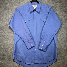 Ruddock E W Western Pearl Snap Shirt Men 18.5-36 Blue Vintage Cowboy Made in USA