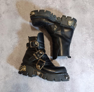 Rare New Rock Reactor & Gothicana by emp Punk Leather Skull Buckles Boots