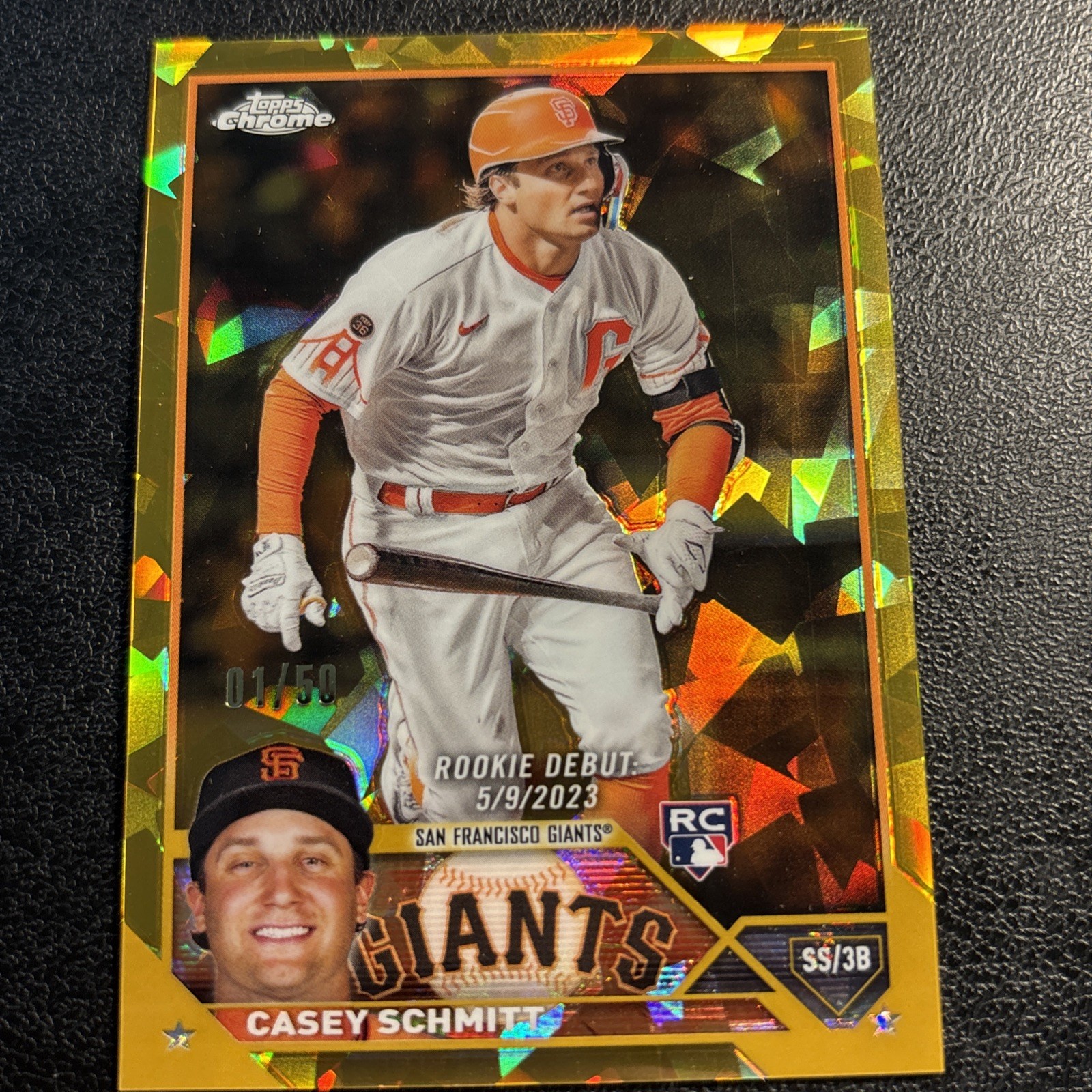 2023 Topps Chrome Update Sapphire #198 CASEY SCHMITT Gold BOOKEND 1/50 RC