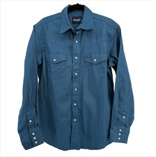 Wrangler Brushpopper Pearl Snap Shirt Mens Medium Western Blue Cotton