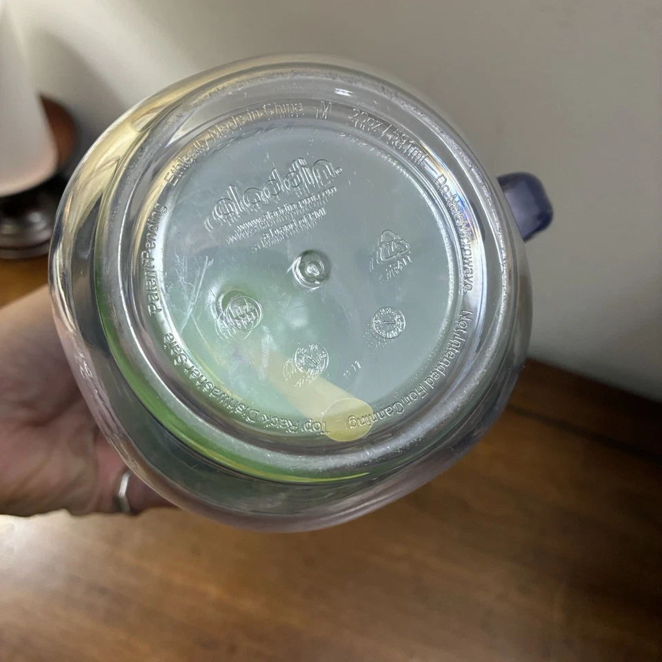 Vaso/taza de albañil aislado Aladdin azul agua con tapa verde y paja 20 OZ Foto 3 de 4