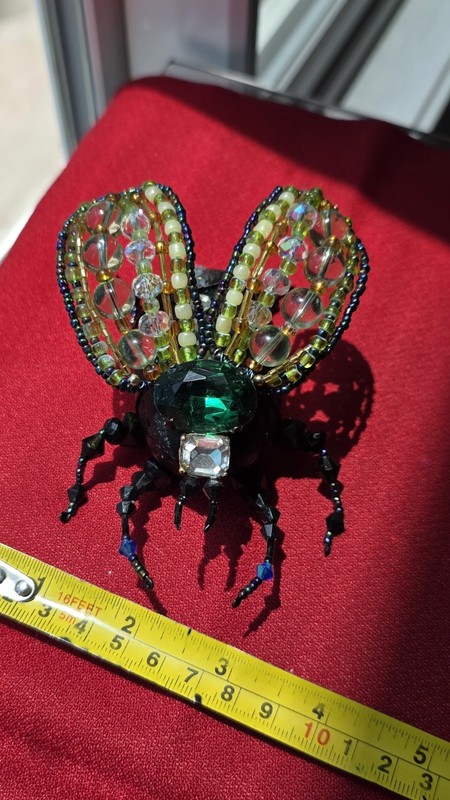 Beaded Scarab Suncatcher Handmade Crystals Multifaceted Rainbow