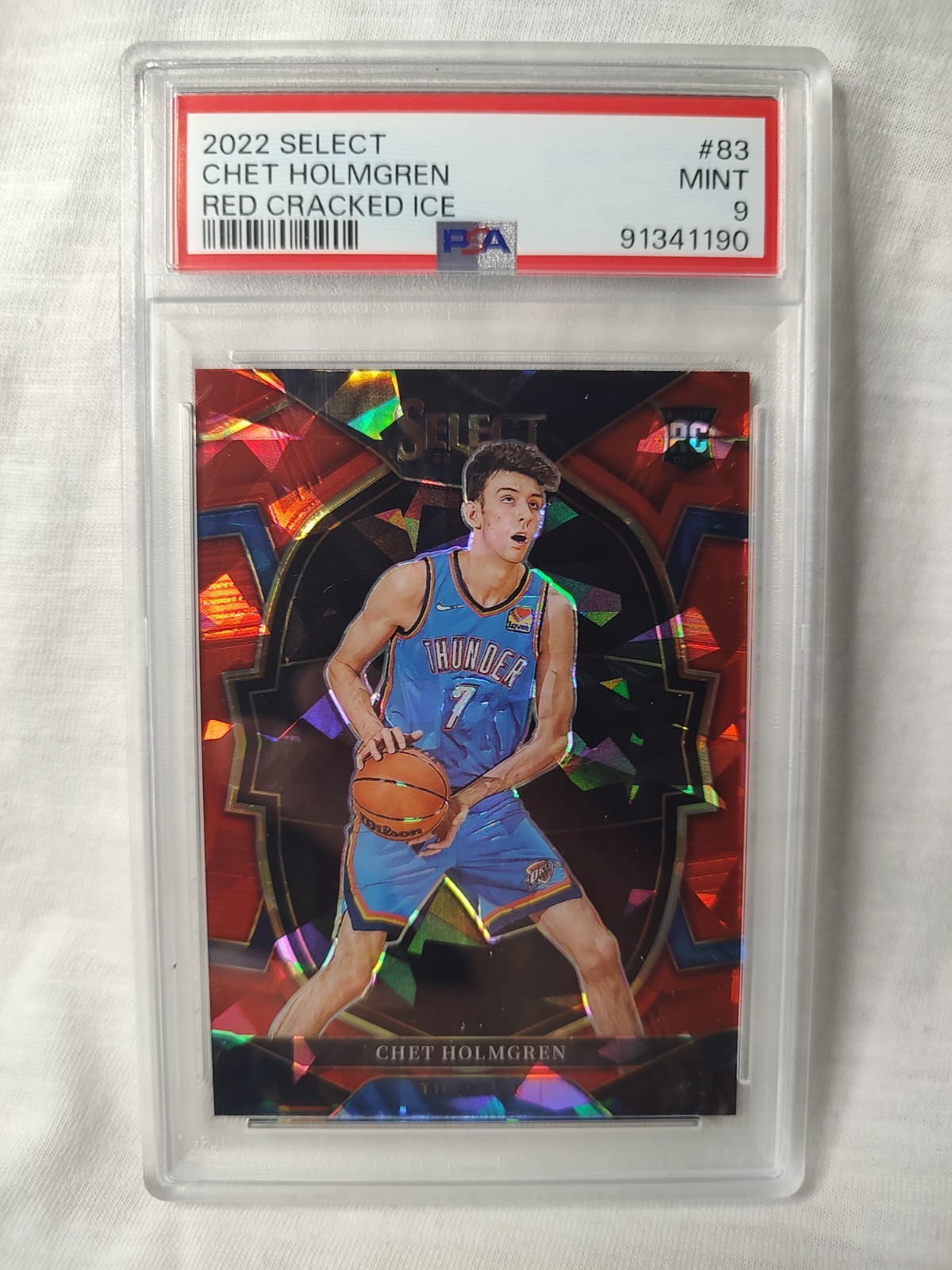 2022-23 Panini Select Chet Holmgren #83 Red Cracked Ice Prizm (RC) PSA 9 Thunder