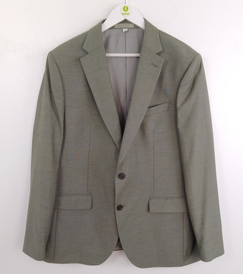 M&S Men's Blazer Size 44'' Chest Reg Green Long Sleeves Collared Lined Button NEW