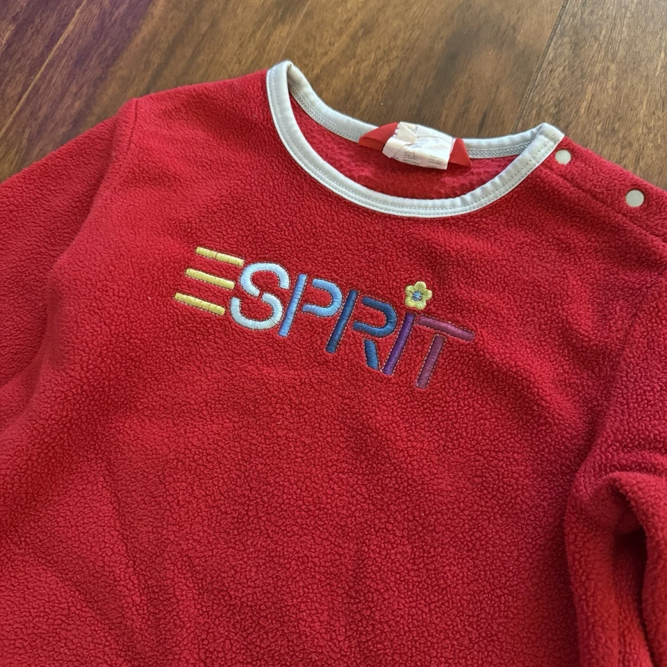 Pullover polar rojo vintage Y2K Esprit bordado con logotipo 3T Spellout Foto 2 de 4