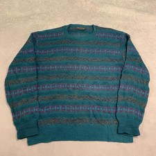 Vintage Abstract Knitted Jumper Patterned Grandad Knit Sweater Men's 2XL
