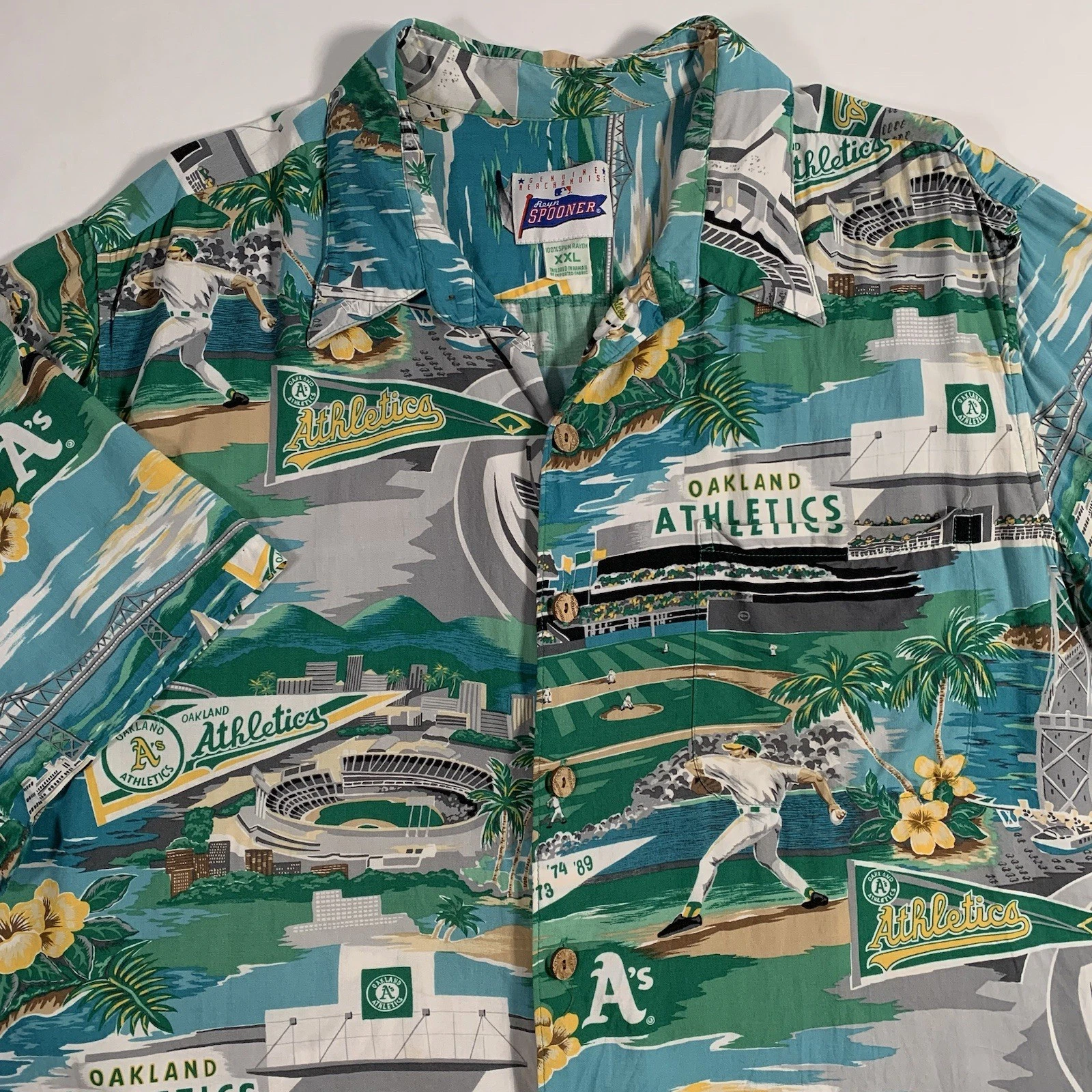 Vintage Reyn Spooner Oakland Athletics A’s Hawaiian Button Up Shirt Mens 2XL