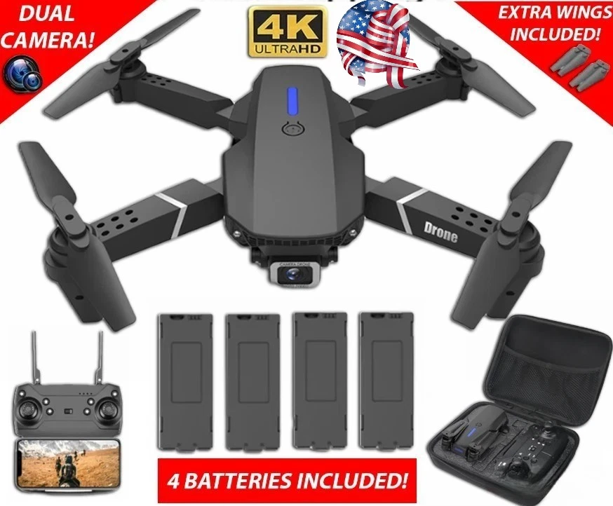 4K HD Dual Camera Foldable Quadcopter with 4 Batteries